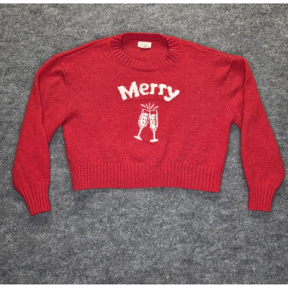 Kaisley Sweater Womens XL Merry Holiday Pullover Wool Blend Champagne Glasses